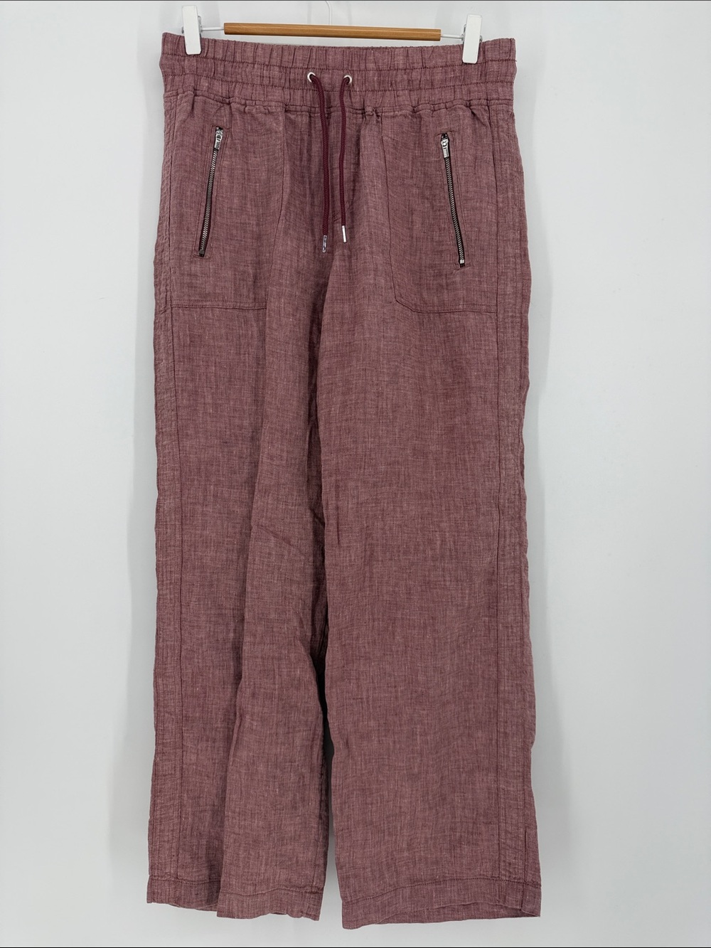 Athleta Cabo Linen Wide Leg Pants Size 10 Mauve Drawstring